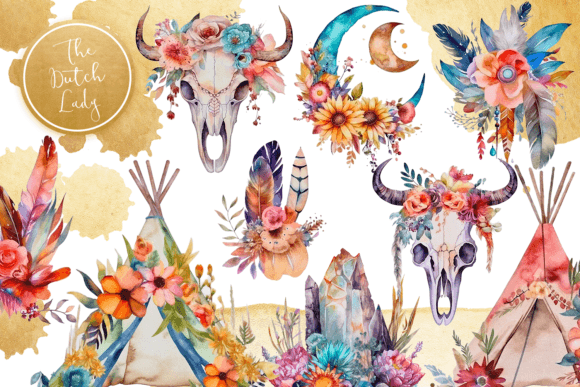Download Watercolor Bohemian Clipart Set - Premium Resources