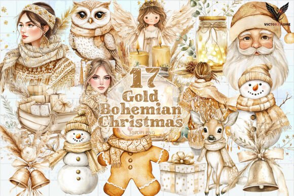 Download Gold Bohemian Christmas Clipart PNG - Premium Resources