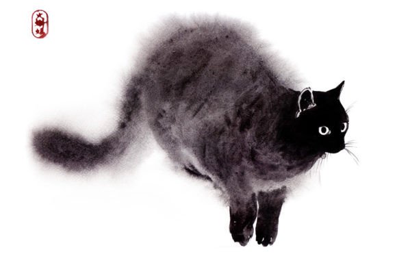 Download Oriental Watercolor Zen Art, Black Cat - Zen art Collection