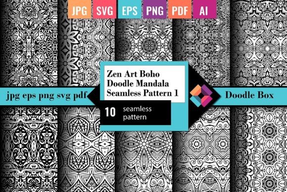 Download Zen Art Boho Doodle Seamless Pattern Set - Zen art Collection