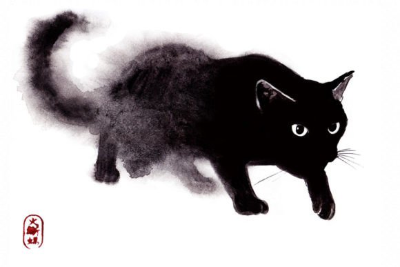 Download Watercolor Zen Art, Black Cat - Zen art Collection